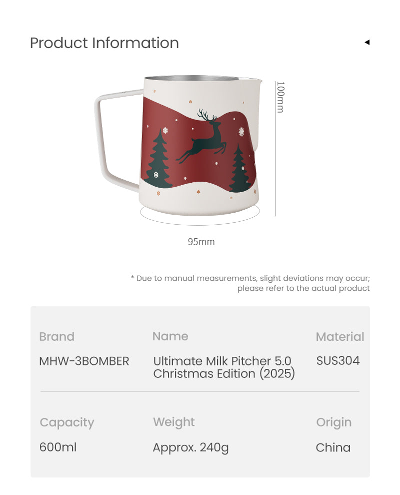MHW-3BOMBER LATTE ART PITCHER 5.0- CHRISTMAS LIMITED EDITION - 600ml